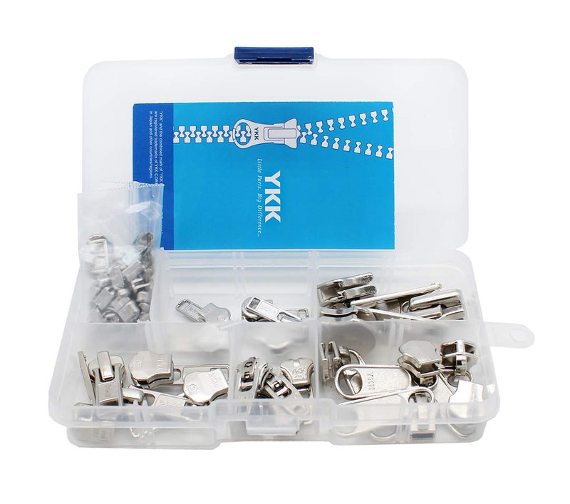 YKK Zipper Repair Kit Solution Metal YKK Assorted Aluminum Slider Easy Container Storage Sets of #3, #4.5, #5, and #10 Include #3, #4.5, #5 and #10 Top - Bottom Stops Both 23 sets-Made in USA - Image 1